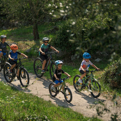 kinderfietsen in het bos op de trail