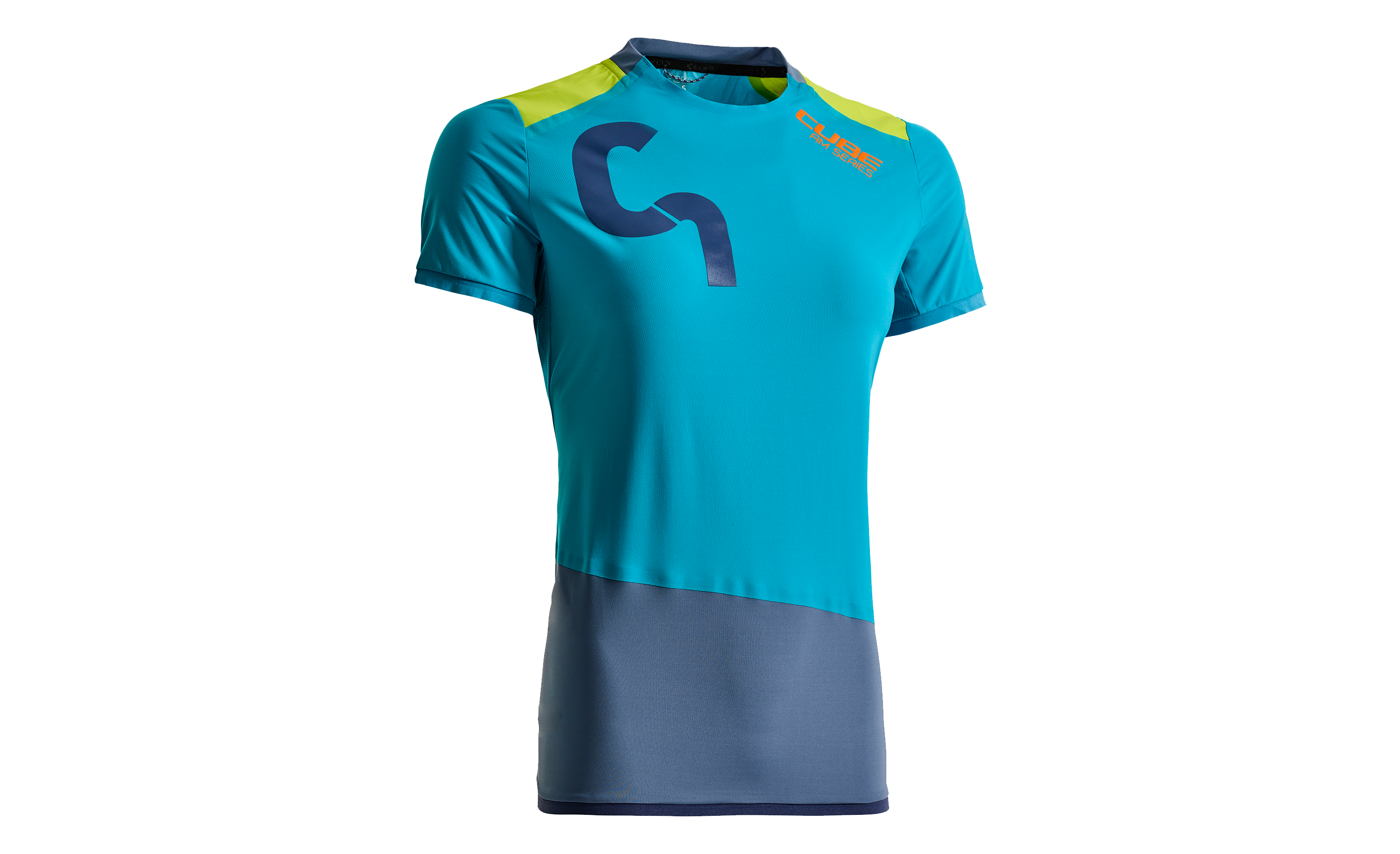 CUBE Am WS Round-Neck Jersey S/S Blue/Taupe/Lime