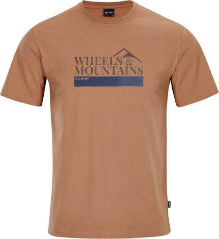 CUBE Organic T-Shirt Wheels & Mountains Brown