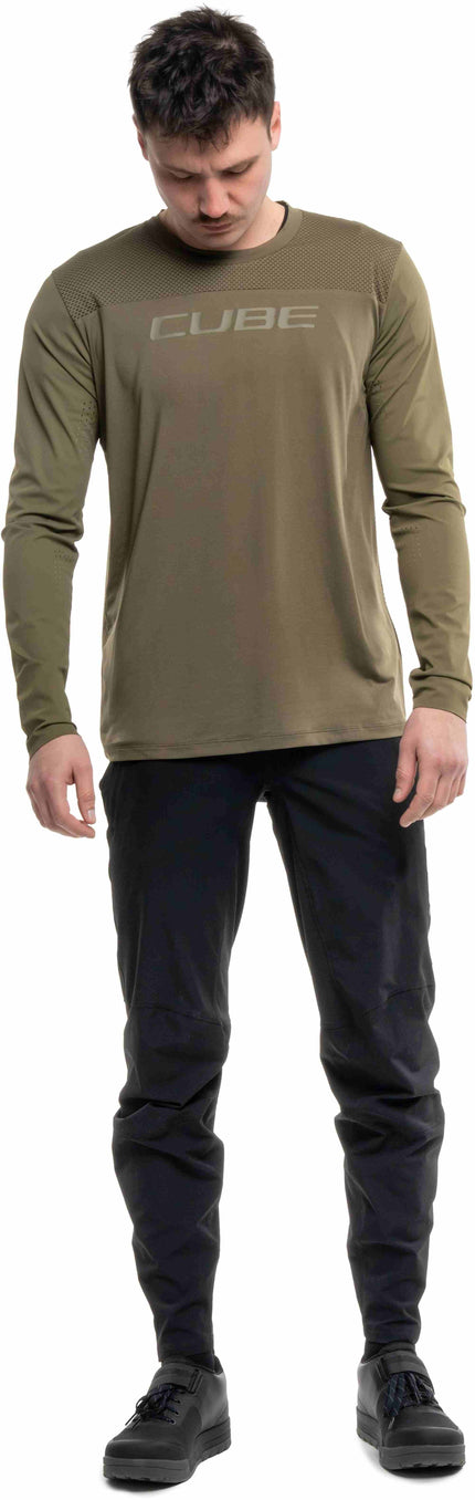 CUBE MTB ROUND NECK JERSEY PRO TM L/S OLIVE