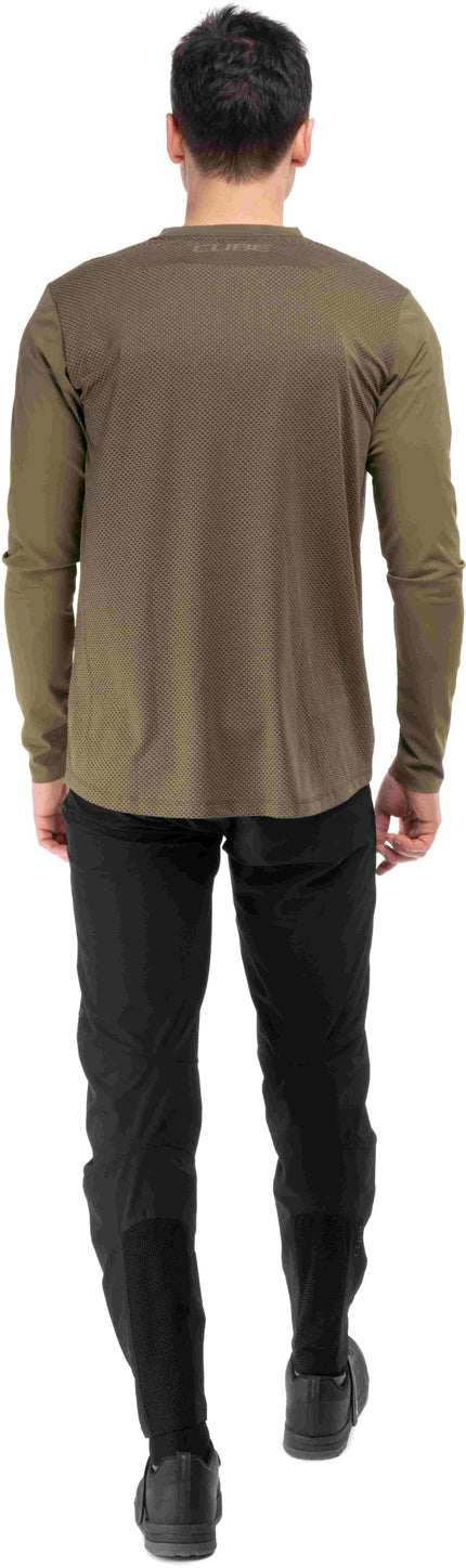 CUBE MTB ROUND NECK JERSEY PRO TM L/S OLIVE