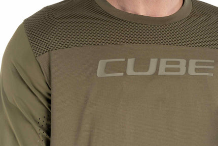 CUBE MTB ROUND NECK JERSEY PRO TM L/S OLIVE